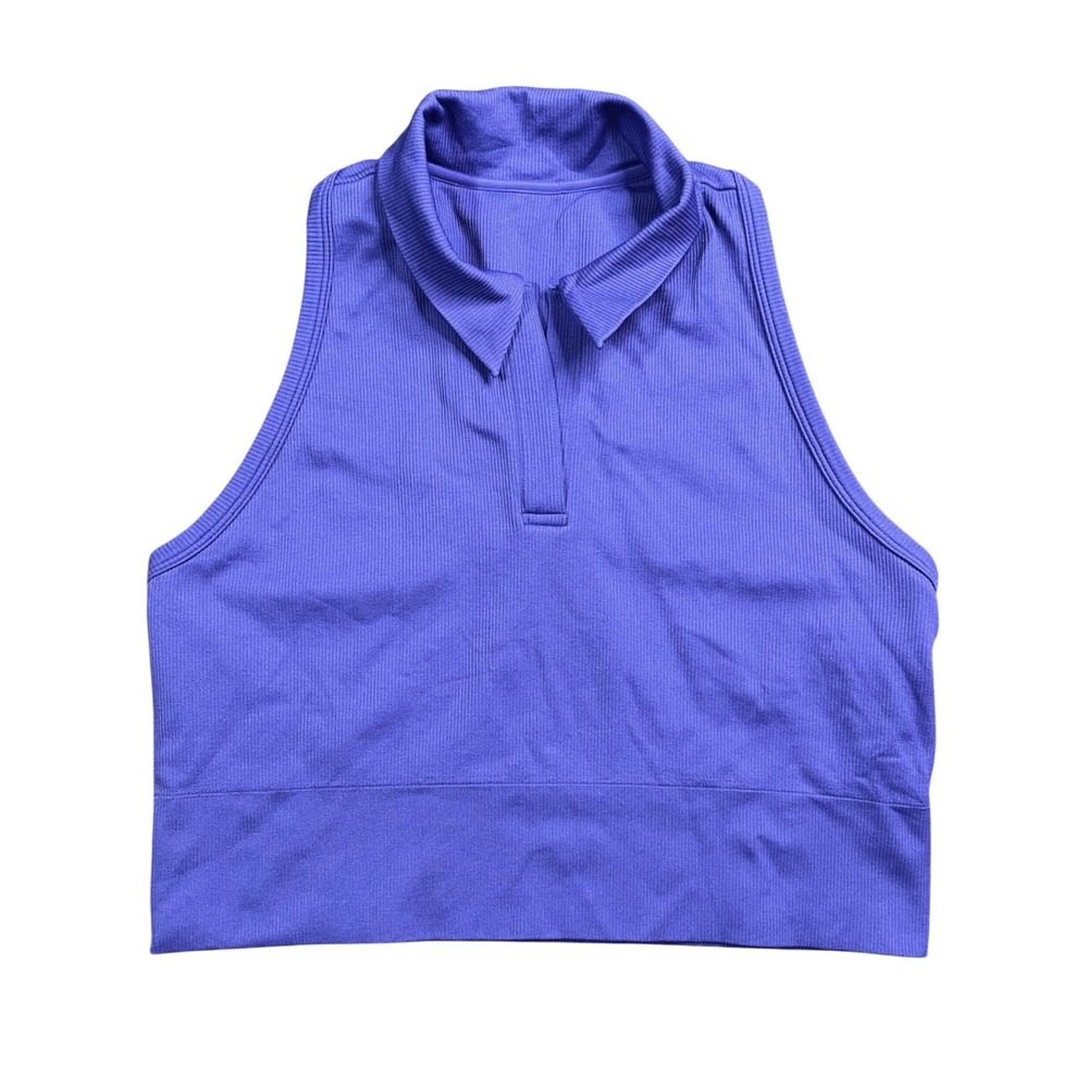 Athleta Aurora Seamless Crop Polo Tank Women's XL Purple Ribbed Racerback